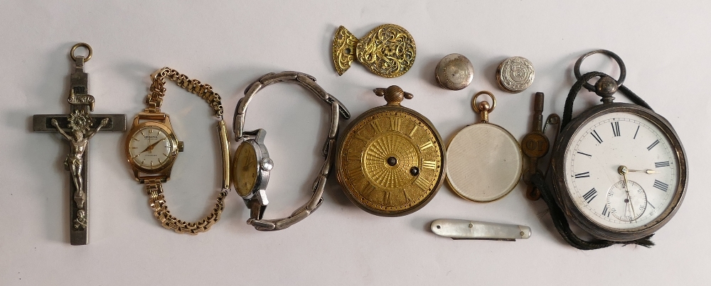 Brass cased early 19th century verge pocket watch with wind thru dial, maker J Smith London, watch