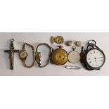 Brass cased early 19th century verge pocket watch with wind thru dial, maker J Smith London, watch