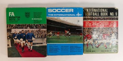 A collection of 1960's football books including FA Book for Boys 21 1968, Soccer the International