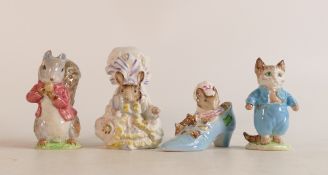 Four Beswick Beatrix Potter BP2 figures to include Tom Kitten, The Old Woman Who Lived In A Shoe,