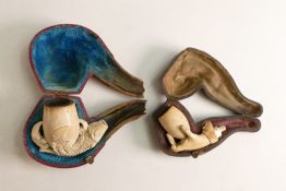 Two Victorian Meerschaum Pipes, One of Four Clawed Talon together with one of a Hand. Both a/f in