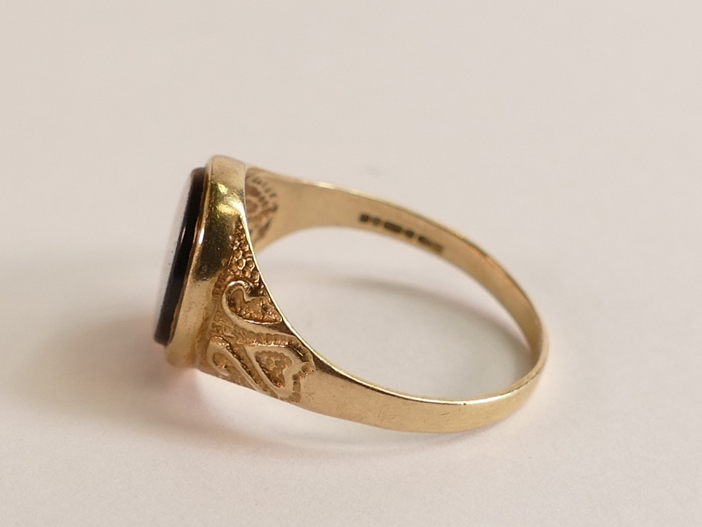 9ct gold gentleman's signet ring set with oval agate stone, size T/U, 2.8g. - Bild 3 aus 3