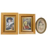 Three small silk images; one silk Cigarette card of The Duchess of Devonshire together with two