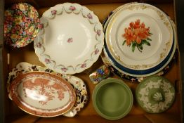 A mixed collection of items to include Wedgwood jasper ware lidded pot, Spode shallow floral and