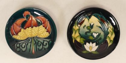 Moorcroft Lamia coaster, designed by Rachel Bishop, dated 1995 together with Moorcroft year plate