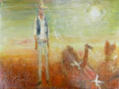 Keith Michell (1928-2015), oil painting of Cowboy figure on desert scene, 75cm x 100cm.