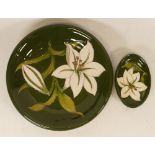 Moorcroft Bermuda Lily shallow bowl and oval pin dish. Diameter of bowl 22cm