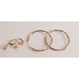 Pair 14ct gold drop earrings, 2g and pair 9ct gold large hoop earrings, 2.2g. (4)