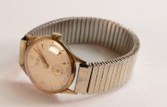 Bentima Star 1960's mens 9ct gold hallmarked wrist watch, and non gold expanding bracelet.