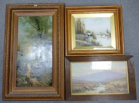 Three Victorian and Later Gilt Framed Oil on Canvas Landscapes. One Forest Path Scene indisticntly