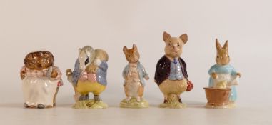 Five Beswick Beatrix Potter BP2 figures to include Pigling Bland, Johnny Town Mouse, Mrs Tiggy