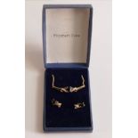 9ct gold sapphire pendant, necklace and earrings, 5.4g. (4)