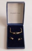 9ct gold sapphire pendant, necklace and earrings, 5.4g. (4)