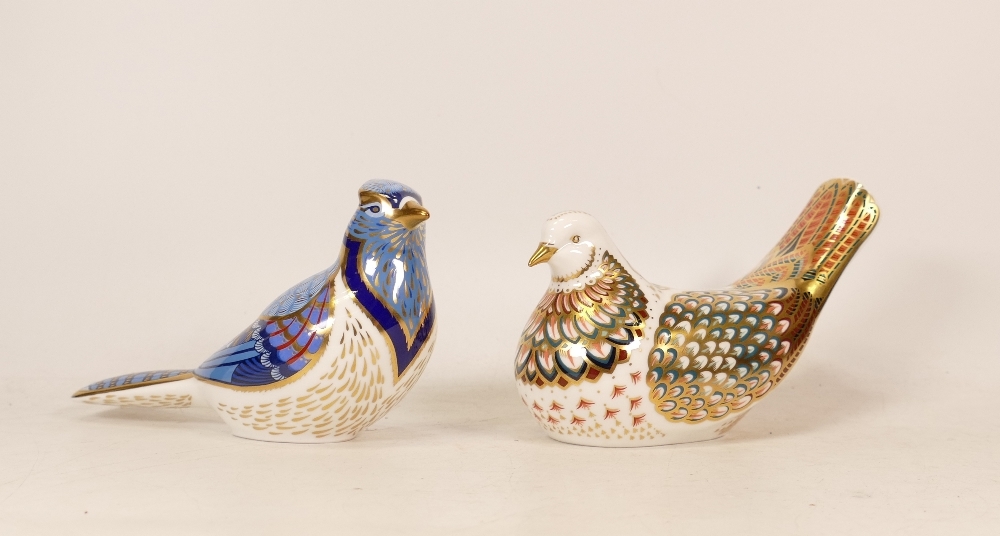 Royal Crown Derby paperweights Dove and Blue Jay, gold stopper (2)