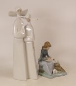 Lladro figure The Nuns 4611 together with young girls with rabbits 1026 Height of tallest 33cm