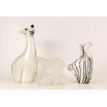 A collection of glass paperweights to include zebra, frosted glass polar bear and vintage Murano