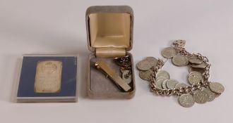 a collection of Silver jewellery, including Silver bracelet with pre-1947 silver threepences,