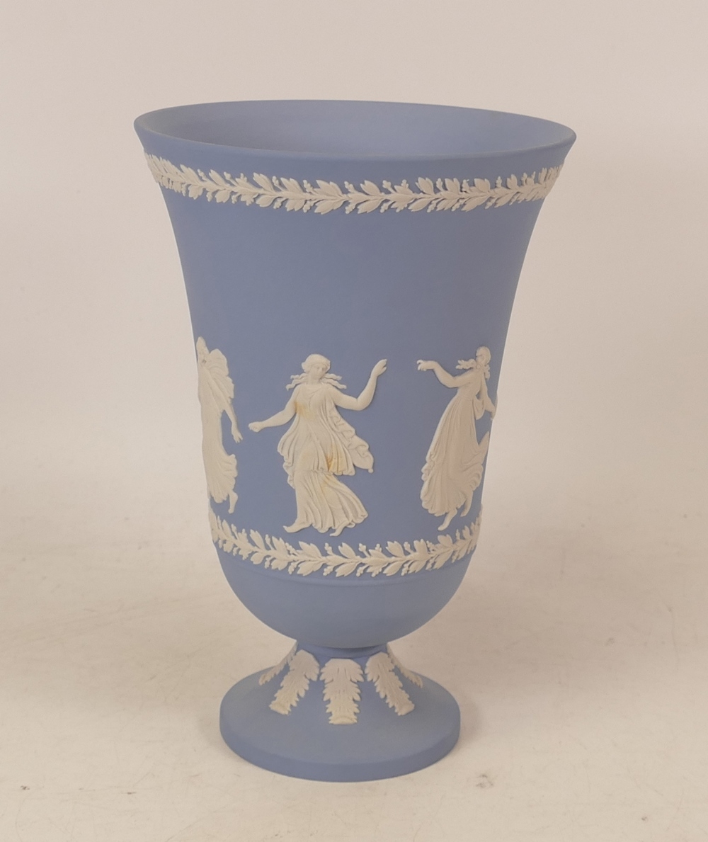 Wedgwood jasperware dancing hours flared vase with certificate. Height