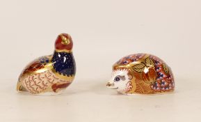 Royal Crown Derby paperweights Orchard Hedgehog and limited edition Partridge (boxed), gold