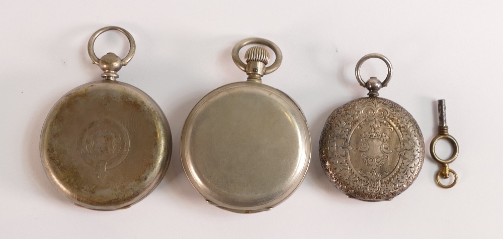 Ladies Victorian key wound silver cased pocket watch, together with 2 nickel cased gents watches, - Image 2 of 2