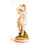 19th century Bisque porcelain figure of a barefooted Nymph drinking dew from a flower. Unmarked