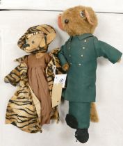 Vintage jointed mohair Lady Tiggy bear together with weighted cuddly rat doorstop (2)