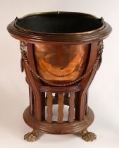 Antique Dutch Mahogany & Copper peat bucket with lion head & claw feet decoration, height 41cm