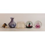 Caithness moonflower paperweight , Cauldron paperweight and stand , pebble paperweight ( boxed)