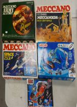 A collection of Meccano Kits to include Army Multikit, Motorised Meccaniodies from Deep Space, Space