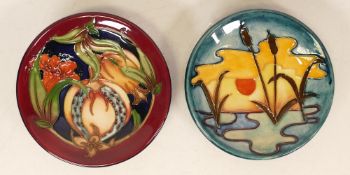 Moorcroft Plevriana Coaster, designed by Rachel Bishop, dated 2003, together with Moorcroft Reeds at