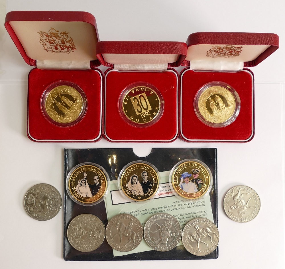 A collection of commemorative coins including Ansells 100 Famous Brummies...