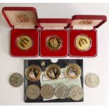 A collection of commemorative coins including Ansells 100 Famous Brummies 1989, St Pauls medal, 3