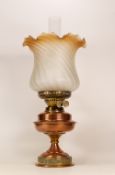 Early 20th Century Duplex copper and brass oil lamp, height 48cm