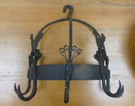 Vintage Wrought Iron Game Hooks with Cock Motifs. Height: approx. 37cm