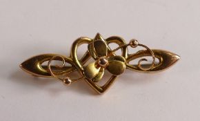 9ct gold Art Noveau style brooch, with steel pin,2g.