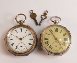 Two silver cased key wind gents pocket watches, both sold as not working, Waltham missing glass, and