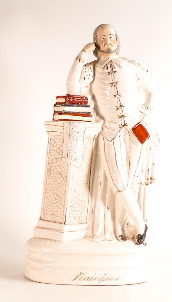 Large mid-Victorian Staffordshire figure of William Shakespeare. Modelled after figures made at