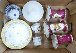 A Collection of 19th century porcelain items to include Bat Printed Gilt Rimmed Bowl, Sevres Style