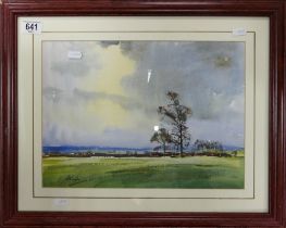 Joe PROUDLOVE (Local Artist) 'Slindon Sky', Watercolour on Paper. Framed Behind Glass. Size incl