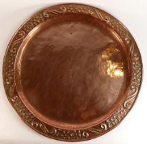 William Henry MAWSON, Keswick School Arts & Crafts large Copper tray. Embossed scroll motif