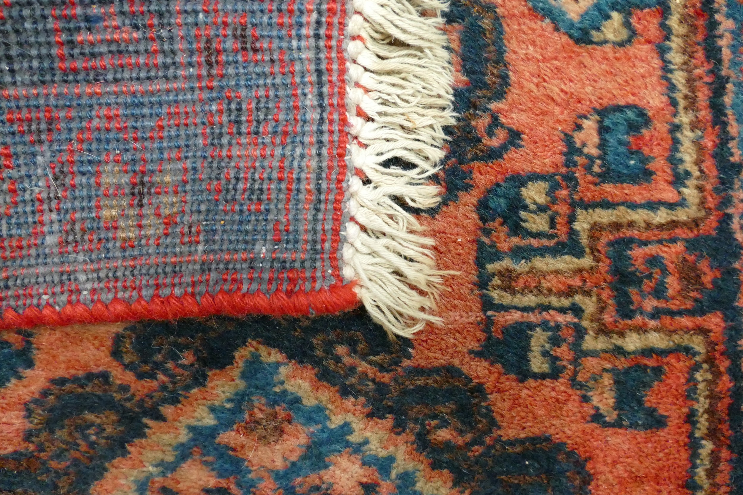 An Eastern Style Five Medallion Pattern Rug in Red and Turquoise Colours. Wear and Fraying Noted. - Image 2 of 2