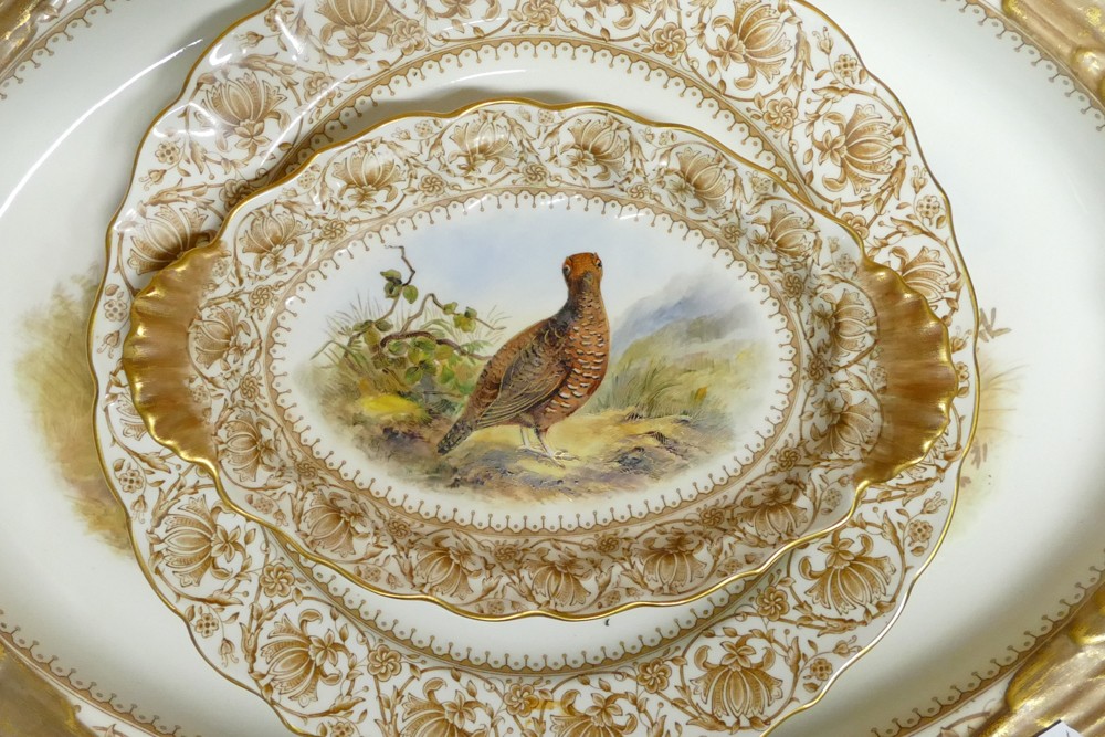 A Royal Worcester 'Game & Sea Birds' part dinner service, dated 1889, pattern 3425, comprising a - Image 5 of 6