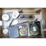 A collection of vintage items including 1970s brass Hiperlito camping stove, brass Primus pocket