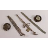 A collection of Silver jewellery including Double Albert chain, necklaces, brooches etc 50.3g.