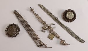 A collection of Silver jewellery including Double Albert chain, necklaces, brooches etc 50.3g.