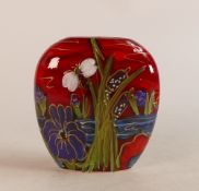 Anita Harris Beebrook Flowers & Bullrush Purse Vase, Gold Signed, height 12cm