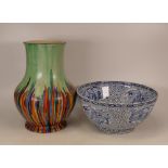 Arcadian Ware art deco style vase together with Adams blue and white Chinese patterned bowl (2)
