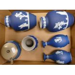 A collection of Wedgwood and Adams to include pair of bud vases, preserve pot and spoon, pair of