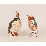 Royal Crown Derby paperweights Puffin and Kingfisher, gold stopper (2)