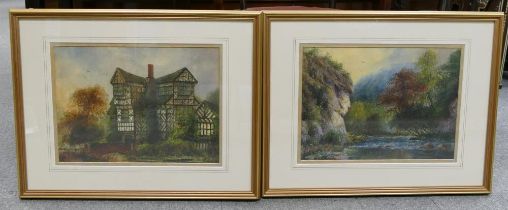 John Thorley (British 1859-1933) "Little Moreton Hall & Landscape", both signed lower left, frame